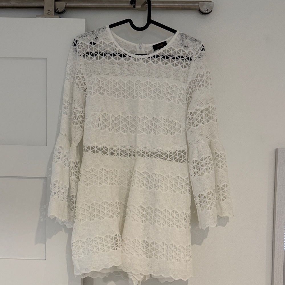 White Crochet Lace Bell Sleeve romper